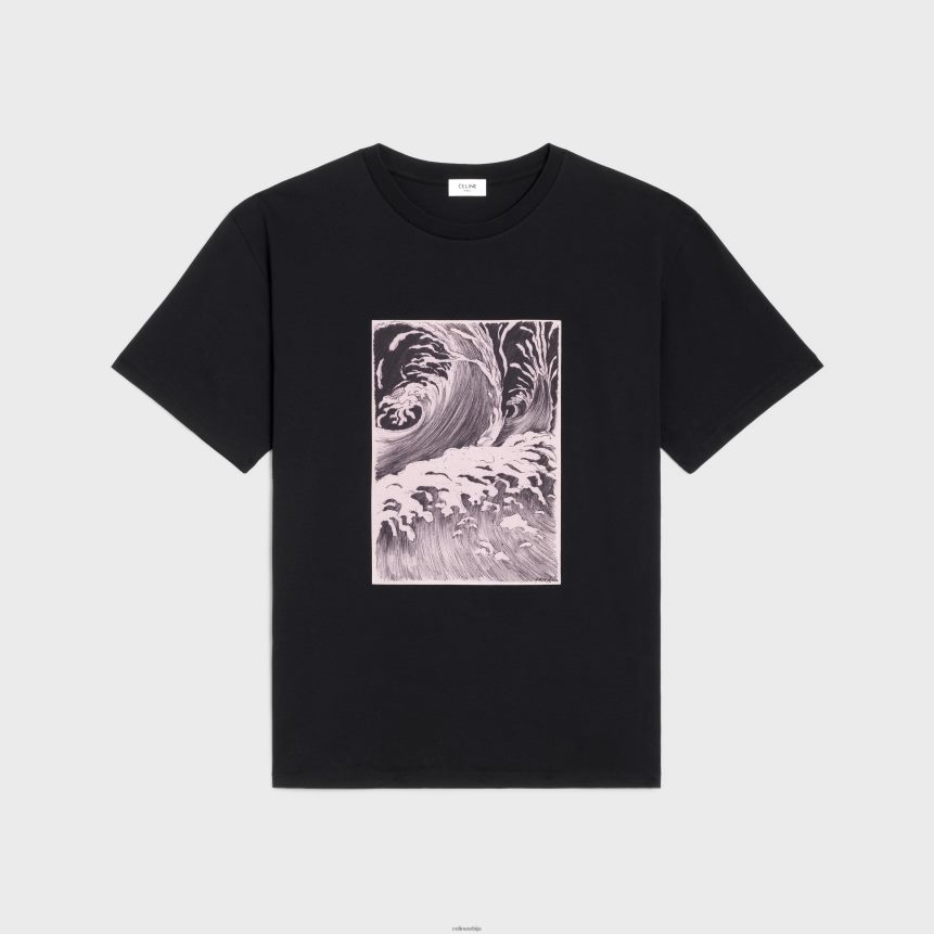 широка мајица са таласима од памучног дреса црно бели CELINE Z2BBHT1925 Одећа мушкарци