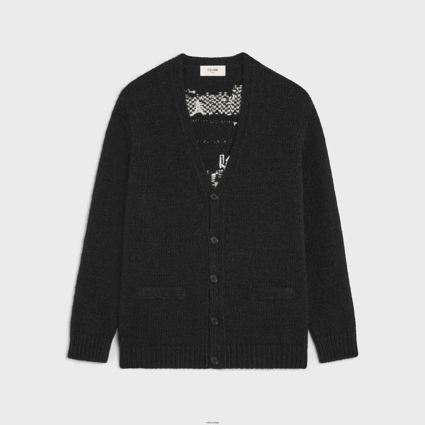 лонг даре будући кардиган од вуне алпаке црна/крем CELINE Z2BBHT1982 Одећа мушкарци