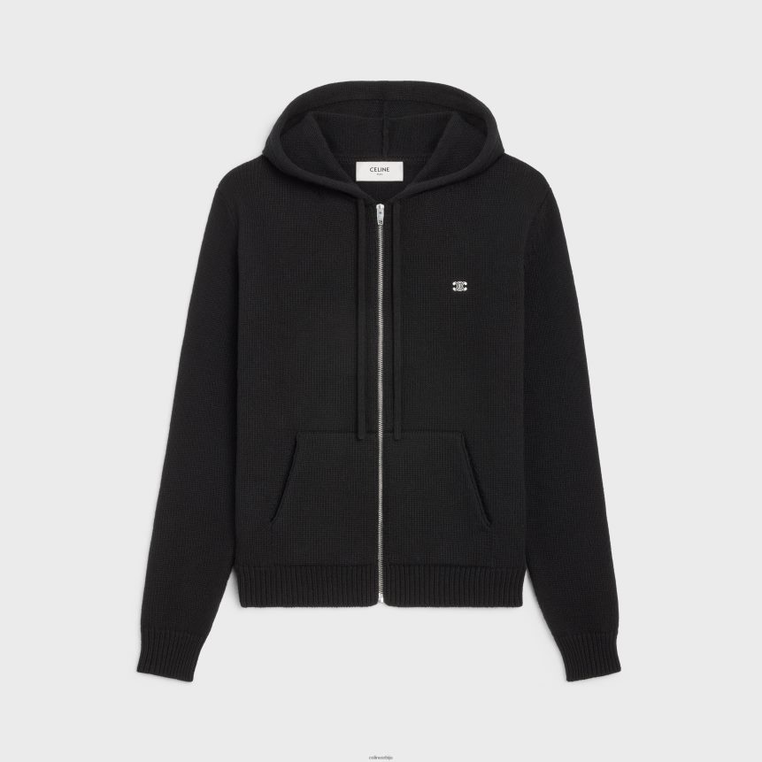 Триомпхе џемпер са капуљачом од вуне и кашмира црно/бели CELINE Z2BBHT1985 Одећа мушкарци