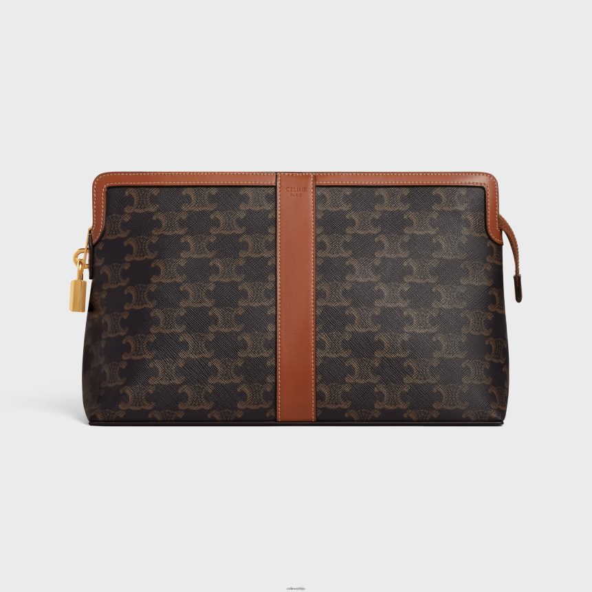 лоцк тоалетна торбица од триомпхе платна и телеће коже тан CELINE Z2BBHT1487 Прибор мушкарци