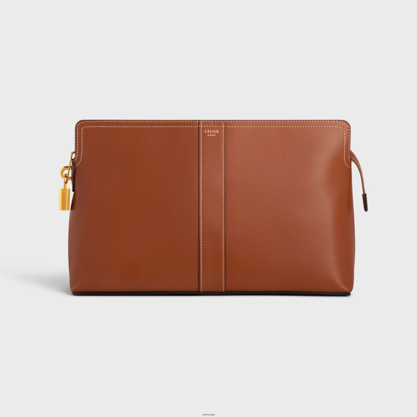 брава тоалетна торбица од сјајне телеће коже тан CELINE Z2BBHT1565 Прибор мушкарци