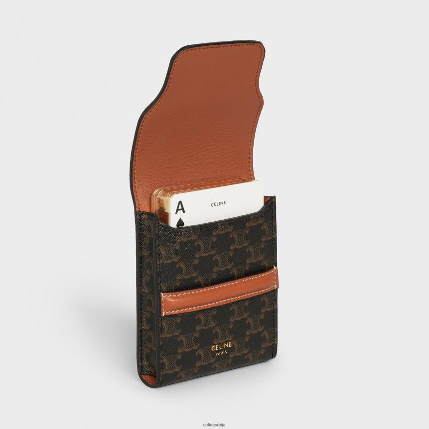 Футрола за играће карте од триомпхе платна и јагњеће коже црн CELINE Z2BBHT1670 Прибор мушкарци