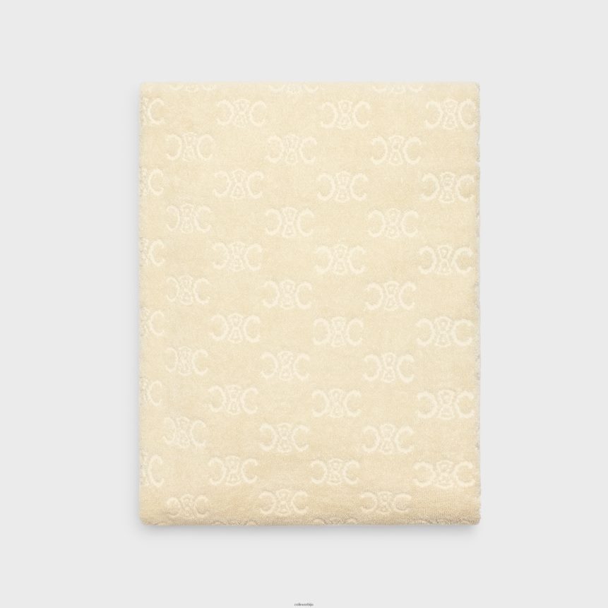 пешкир за плажу од фротирног памука са монограмом ецру CELINE Z2BBHT1691 Прибор мушкарци