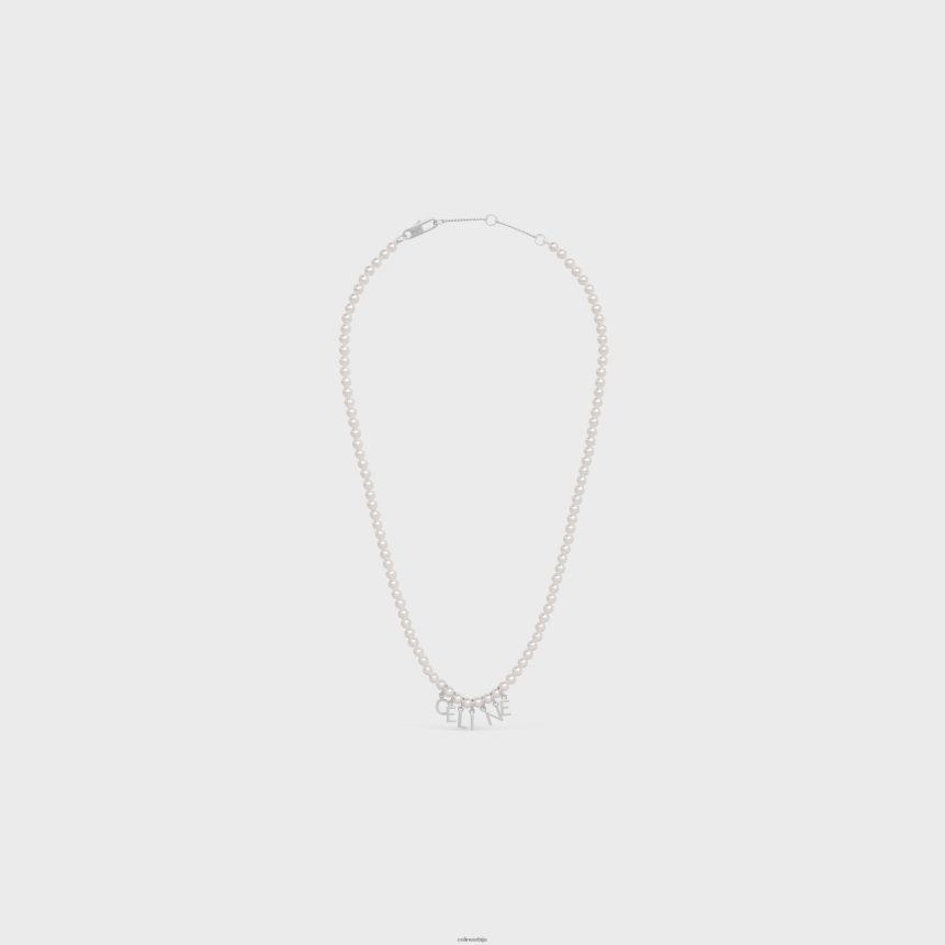 једнобојна огрлица од стаклених бисера и месинга са завршном обрадом од родијума слонова кост/сребро CELINE Z2BBHT2287 Прибор мушкарци