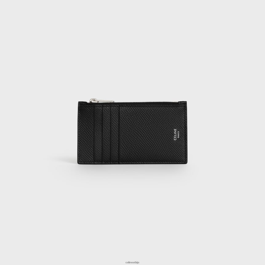 компактни држач картица са патентним затварачем од зрнасте телеће коже црн CELINE Z2BBHT2156 Прибор мушкарци