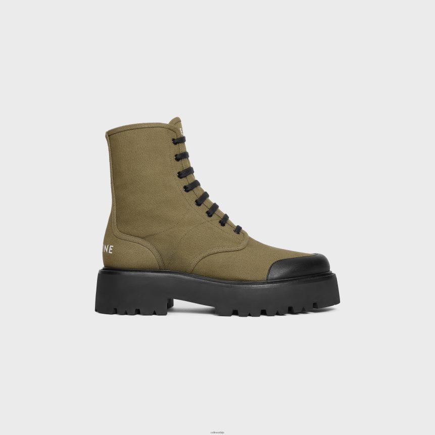 гломазне чизме на пертле од платна и сјајне коже каки/црна CELINE Z2BBHT2037 обућа мушкарци