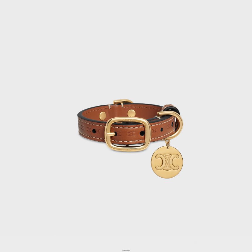 нано екстра танка огрлица за псе од природне телеће коже са рељефним тријумфом тан CELINE Z2BBHT1695 Прибор мушкарци