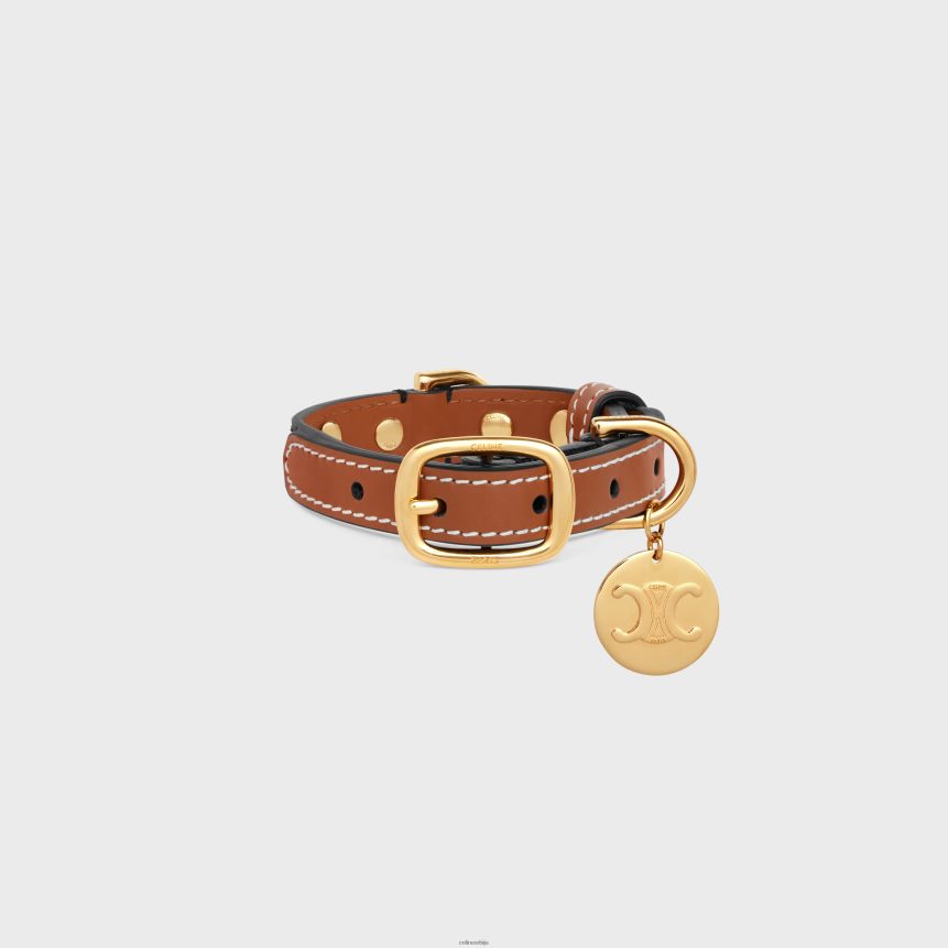 нано екстра танка огрлица за псе од триомпхе платна и телеће коже са копчама тан CELINE Z2BBHT1751 Прибор мушкарци