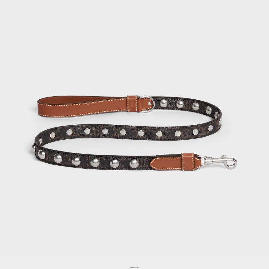широки поводац за псе од триомпхе платна и телеће коже са клиновима тан CELINE Z2BBHT1742 Прибор мушкарци